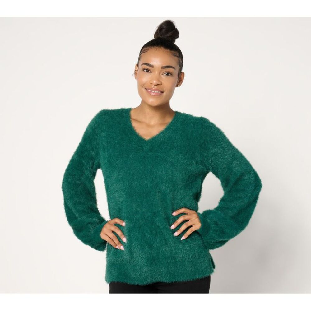 SUNNYLiFE Women's Top Sweater Sz L Eyelash Yarn Green A670897